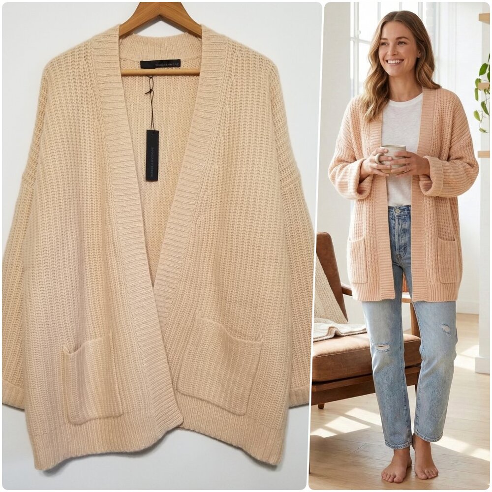 NWT 360 Cashmere Lizbeth 100% Cashmere Oversized Rib Knit Cardigan Shell $587